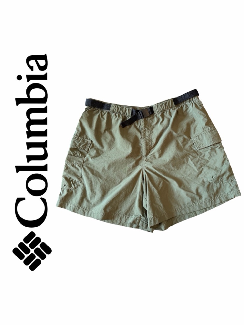 Columbia Womens Large Shorts Green Hiking Fishing Outdoor Inseam 6" Belted Cargo